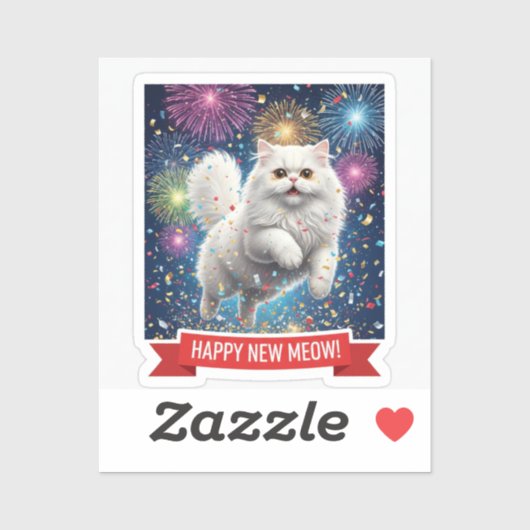White Cat Jumping in Confetti Sticker (Vel)
