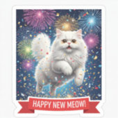 White Cat Jumping in Confetti Sticker (Voorkant)