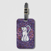 White Cat Mauve Daisies Bagagelabel (Voorkant (verticaal))