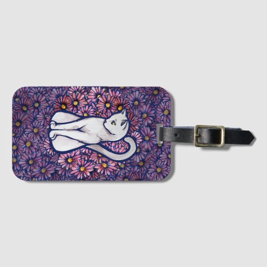 White Cat Mauve Daisies Bagagelabel (Voorkant (horizontaal))