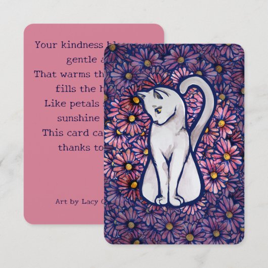 White Cat Mauve Daisies Bedankkaart (Voorkant / Achterkant)