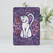 White Cat Mauve Daisies Bedankkaart (Staand voorkant)