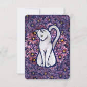 White Cat Mauve Daisies Bedankkaart (Voorkant)