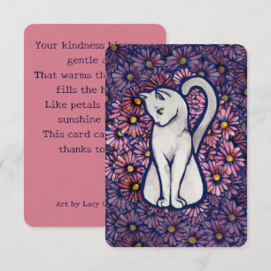 White Cat Mauve Daisies Bedankkaart