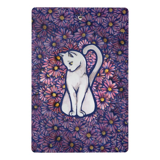 White Cat Mauve Daisies Mini Klembord (Achterkant)