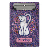 White Cat Mauve Daisies Mini Klembord (Voorkant)
