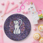White Cat Mauve Daisies Papieren Bordje (Feest)