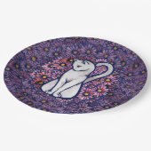 White Cat Mauve Daisies Papieren Bordje (Gekanteld)