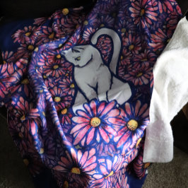 White Cat Mauve Daisies Sherpa Deken