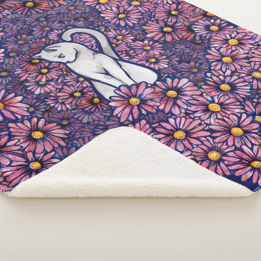 White Cat Mauve Daisies Sherpa Deken (3/4)