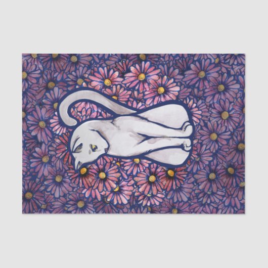 White Cat Mauve Daisies Tissuepapier (Voorkant)