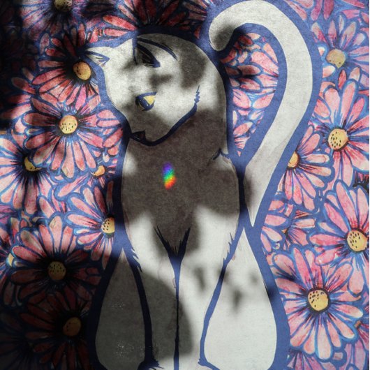 White Cat Mauve Daisies Tissuepapier