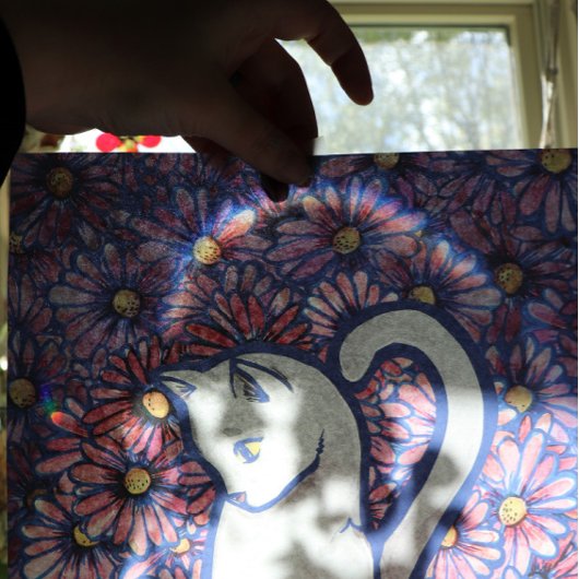 White Cat Mauve Daisies Tissuepapier