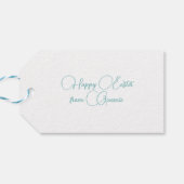 White Cat met Blue Flower Basket Easter Gift Label Cadeaulabel (Achterkant Horizontaal)