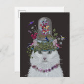 White Cat met Butterfly Bell Jar Briefkaart (Voorkant / Achterkant)
