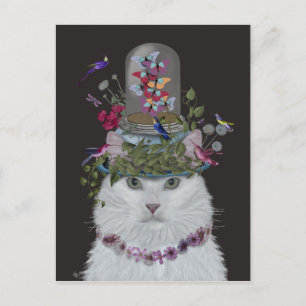 White Cat met Butterfly Bell Jar Briefkaart