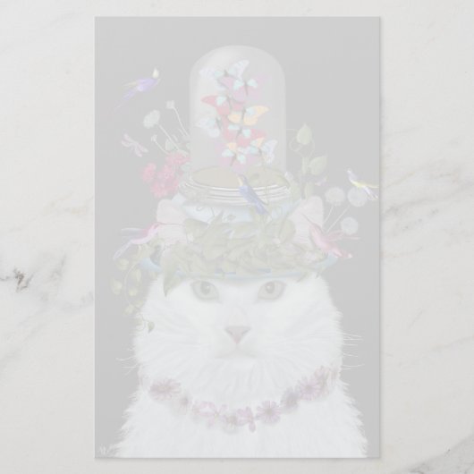 White Cat met Butterfly Bell Jar Briefpapier (Voorkant)
