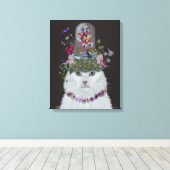 White Cat met Butterfly Bell Jar Canvas Afdruk (Insitu (Houten vloer))