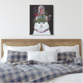 White Cat met Butterfly Bell Jar Canvas Afdruk (Insitu (Slaapkamer))