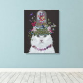 White Cat met Butterfly Bell Jar Canvas Afdruk (Insitu (Houten vloer))