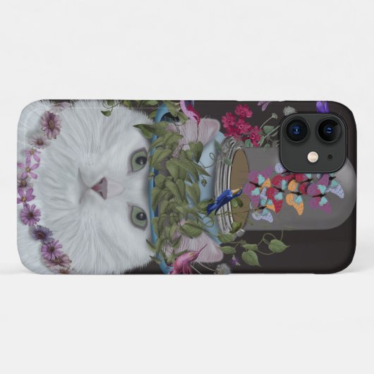 White Cat met Butterfly Bell Jar Case-Mate iPhone Case (Achterkant (horizontaal))
