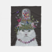 White Cat met Butterfly Bell Jar Fleece Deken (Voorkant)