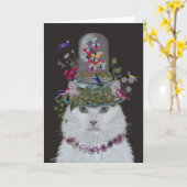 White Cat met Butterfly Bell Jar Kaart (Gele Bloem)