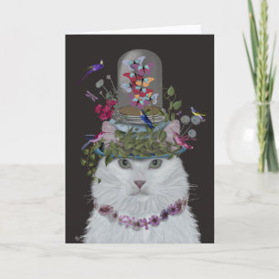 White Cat met Butterfly Bell Jar Kaart
