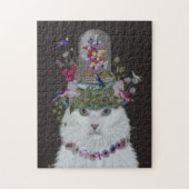 White Cat met Butterfly Bell Jar Legpuzzel (Verticaal)