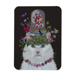 White Cat met Butterfly Bell Jar Magneet