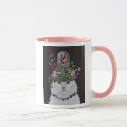 White Cat met Butterfly Bell Jar Mok (Rechts)