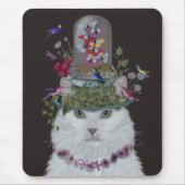 White Cat met Butterfly Bell Jar Muismat (Voorkant)