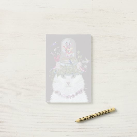 White Cat met Butterfly Bell Jar Post-it® Notes (Op bureau)