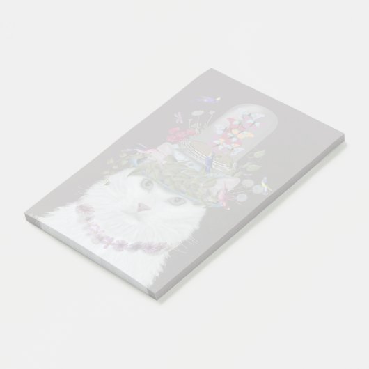 White Cat met Butterfly Bell Jar Post-it® Notes (Schuin)