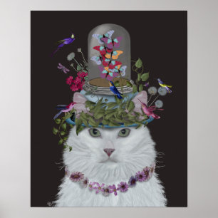 White Cat met Butterfly Bell Jar Poster