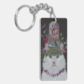 White Cat met Butterfly Bell Jar Sleutelhanger (Voorkant Links)