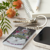 White Cat met Butterfly Bell Jar Sleutelhanger (Voorkant Rechts)