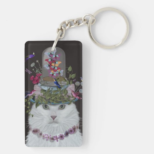White Cat met Butterfly Bell Jar Sleutelhanger (achterkant)