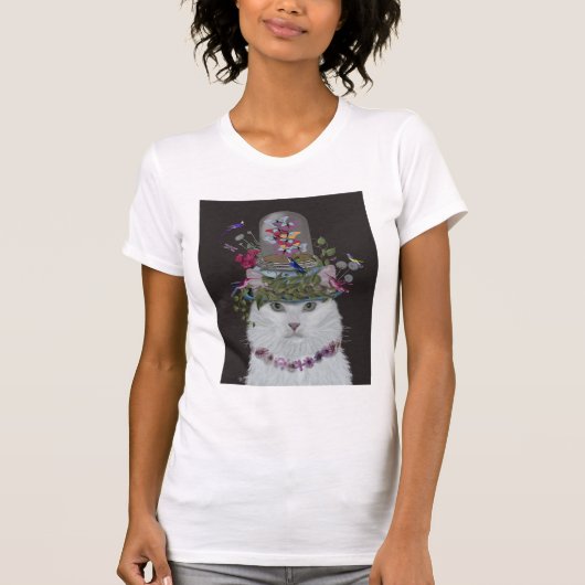 White Cat met Butterfly Bell Jar T-shirt (Voorkant)