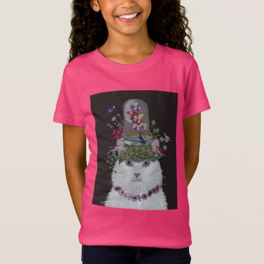 White Cat met Butterfly Bell Jar T-shirt (Voorkant)