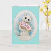 White Cat met Fan, Louis Wain Kaart (Gele Bloem)