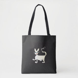 White Cat met Makeup op Black Canvas tas
