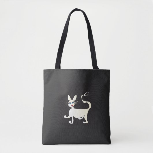 White Cat met Makeup op Black Canvas tas (Voorkant)