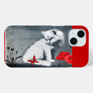 WHITE CAT MET RODE BUTTERFLY iPhone 15 CASE