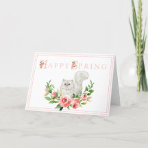 White Cat met roze Flowers Paaskaart