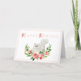 White Cat met roze Flowers Paaskaart Bedankkaart