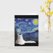 White Cat met Van Gogh Sterrennacht Card Kaart (Gele Bloem)