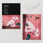 WHITE CAT MET ZWARTE BUTTERFLY MONOGRAM roze parel Visitekaartje (Voorkant / Achterkant)