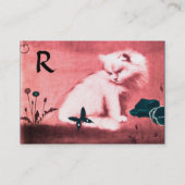 WHITE CAT MET ZWARTE BUTTERFLY MONOGRAM roze parel Visitekaartje (Achterkant)