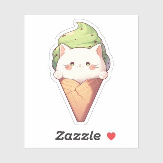 White Cat & Mint Chocolate Chip Ice Cream Sticker (Vel)